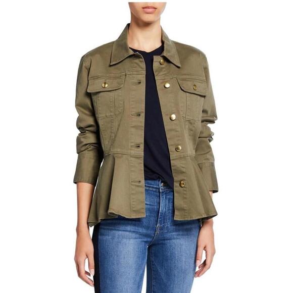 FRAME Denim Women's Olive Green Peplum Denim Jacket sz S - Picture 1 of 8